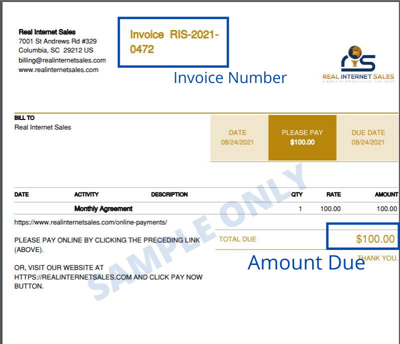 REAL INTERNET SALES MARKETING INVOICE