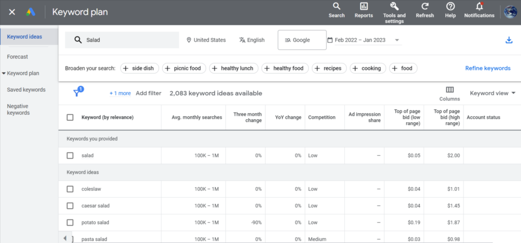 How to do Keyword Research for your Website? RESEARCH OF KEYWORD SALAD ON GOOGLE KEYWORD PLANNER