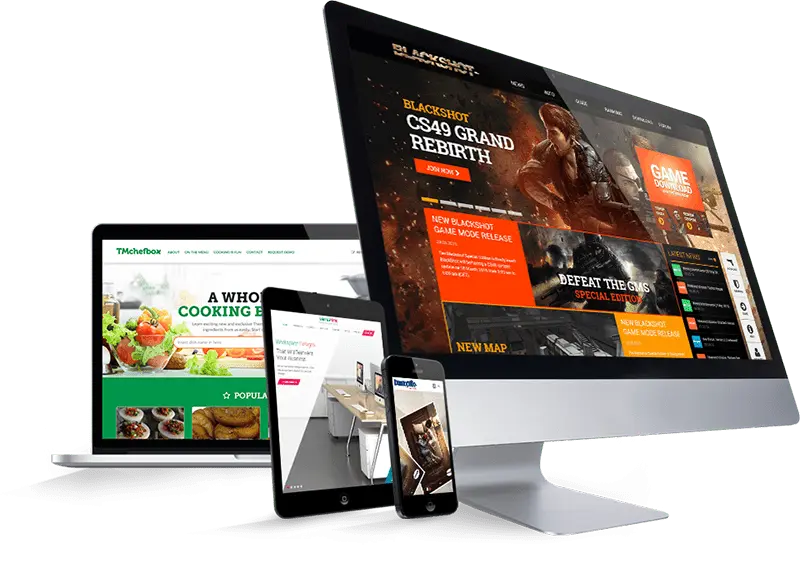 Marketing Agency for SEO, Website Development and AI Content Development A LAPTOP, TABLET, AND PHONE DISPLAYING THE SAME WEBSITE, BUT OPTIMIZED FOR EACH DEVICE.